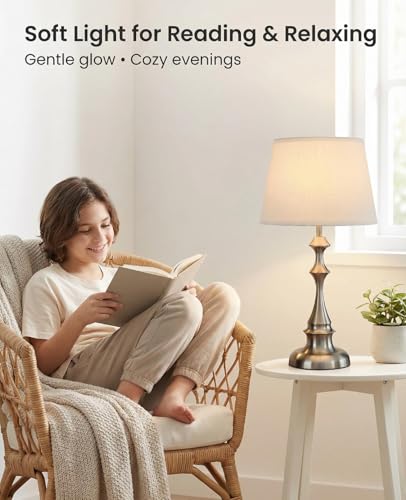 Etonovate Touch Control Medium Table Lamps Set of 2, 20.47" Rustic Bedside Lamps with Linen Shade, Farmhouse Nightstand Lamps for Bedroom, Living Room End Table, Entryway — view 5