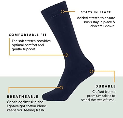 FM London (10-Pack) Plain Mens Socks | Comfortable Charcoal, Navy & Black Socks for Men | Cotton Socks Men Suitable for Work & Casual Wear | Breathable, Stain Resistant, Durable Men's Smart Dress Sock