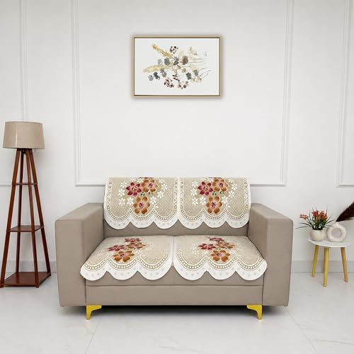 Image of Homerz Premium 'Surya Series' Sofa Cover | Stylish Sofa Protector | Net Fabric | Anti-Stain & Washable Slip Cover Exact Size Antislip (Exclusive Yellow, 2 Seater, Seat Cover with Backrest)