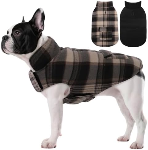 ASENKU Hundemantel Winter M – Wasserdicht Hundejacke für mittelgroße Hunde | Warm gefüttert, Klettverschluss, Tasche, Doppelseitig. Wintermantel Ideal für French Bulldog, Dackel, B