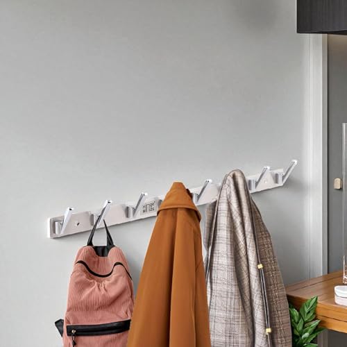 Image of Stainless Steel Cloth Hanger for Wall, Clothes Hook Hangers Door Mounted, Bathroom Hooks for Hanging Towel, Wall Mount Shirt Hangers, Dress Holder Hooks - 8 Pin-XL, Pack of 1, Silver