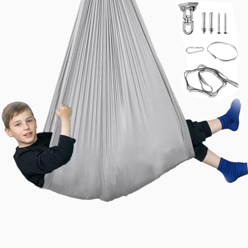 Image of Sensory Swing for Kids & Adults, Therapy Swing with 360 Swivel Hanger Kit for Autism, ADHD, SPD, Snuggle Swing Holds up to 300lbs has a Calming Effect on Children with Sensory Needs (Grey)