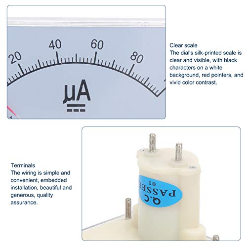 DC 0 to 100UA Analog Ammeter for Measuring Electrical Circuit Current, ABS Material