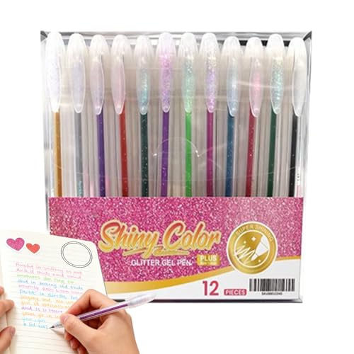 Pavsicgn Bolígrafos Gel con Purpurina | 12 Marcadores de Arte para Colorear,Bolígrafos de Gel - Para Diario Artístico Actividades Escolares Tomar Notas Hacer Tarjetas Decorar Planificador