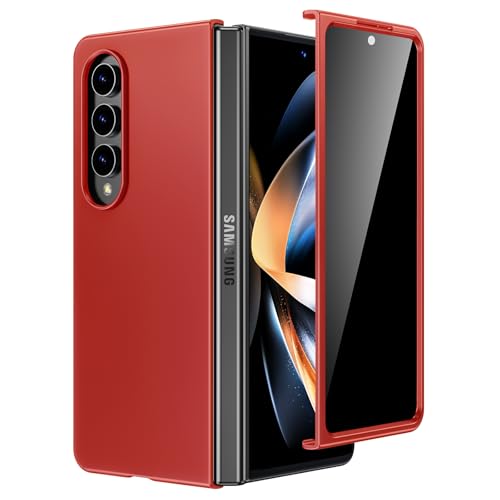 Maxdara for Samsung Z Fold 4 Case, [Built in Privacy Screen Protector] [Support Wireless Charging] [Shockproof Hard PC Protective] Slim Fit Phone Case for Galaxy Z Fold 4 5G (Red)