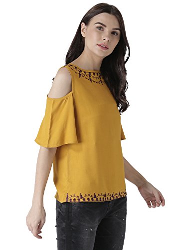 Image of MsFQ Women's Plain Regular fit Top (FTSF401795-Yellow-S Yellow S)