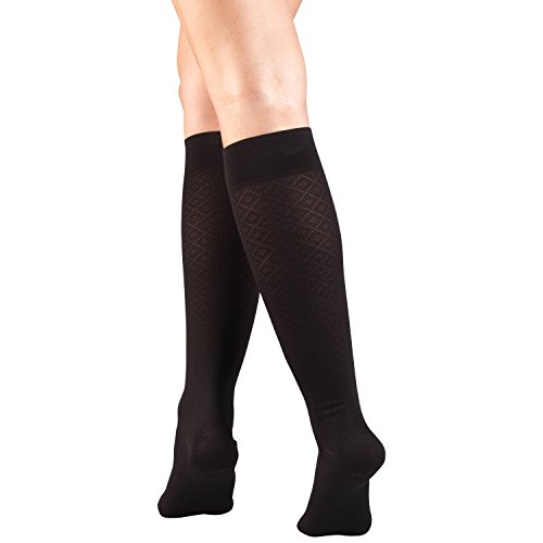 Image of Truform Compression Socks, 15-20 mmHg, Women's Dress Socks, Knee High Over Calf Length, Black Diamond Knit, Large (Pack of 2)