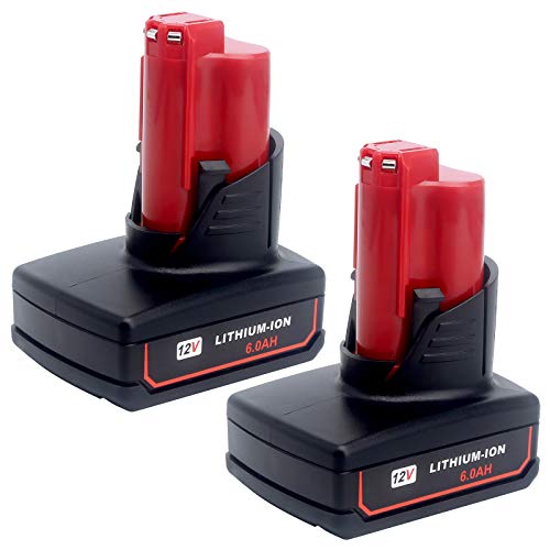 Elefly 2 Pack M12 6.0Ah Replacement for Milwaukee M12 12V Lithium Battery 48-11-2460 48-11-2411 48-11-2401 48-11-2402 48-11-2440, Compatible with Milwaukee 12-Volt M12 Cordless Tools