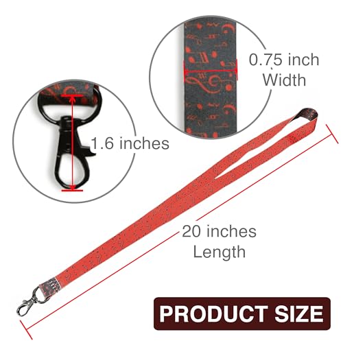 Image of Music Lanyard Keychain - Musical Notes Work ID Lanyard for Keys ID Badges - Black and Red Teacher Lanyards - Gifts for Music Lovers Musician - Lanyards for Cruise Ship Cards - Back to School