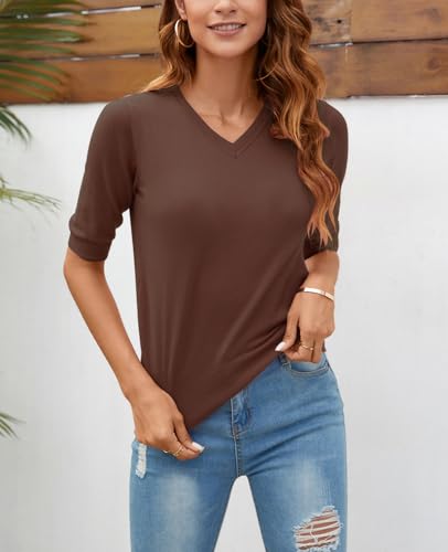 Image of Women Summer Knit Shirt Blouse V Neck Short Sleeve Pullover Sweater Tops