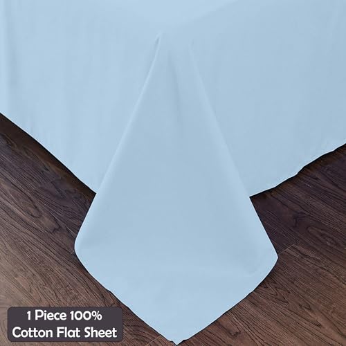 Image of Light Blue King Flat Sheet Only, Soft 100% Cotton Top Sheets | Sateen Weave 1 Piece Cool & Breathable Luxury Hotel Quality Bed Sheets, Extra Soft and Comfy - Wrinkle Free Bedsheet