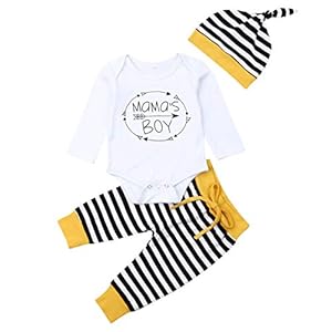 Geagodelia 3tlg Babykleidung Set Baby Jungen Kleidung Langarm Body Strampler + Hose + Mütze Kleinkinder Neugeborene Weiche Warme Babyset