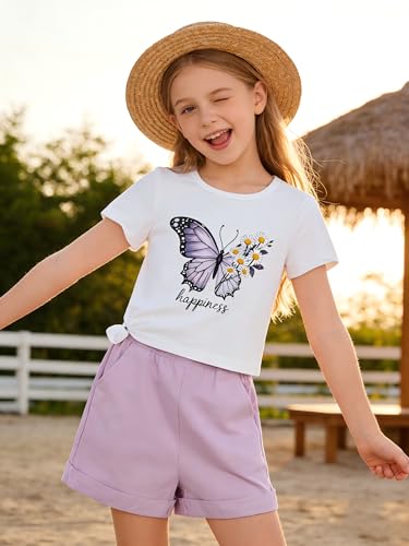 Image of KIDLAGA Girls Two Piece Sets Cherry Pattern Short Sleeve Shirts and Shorts Set With Pockets Girls Summer Outfits Size 7-14