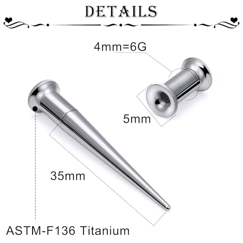 Qiwnswoy Astm F136 Titanium 6G Ear Gauge Stretching Kit Screw Fit Flesh Tunnels Plugs Taper Gauges Earring Expander Stretcher Tunnels Taper For Ears 6 Gauge Plug Earrings 4MM Piercing Jewelry by Qiwnswoy - Used condition - Image 2