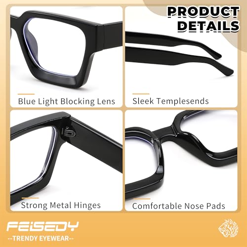 Image of FEISEDY Retro Blue Light Blocking Glasses for Women Men 90s Classic Rectangle Frame Thick Chic Computer Eyeglasses B2383R
