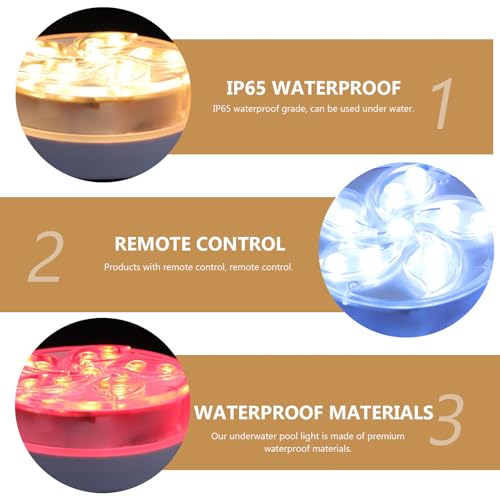 Luces LED sumergibles para piscina con diseño plástico resistente y brillo ajustable con mando 3
