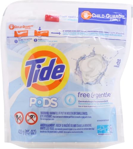 Image of Tide PODS Free & Gentle Laundry Detergent Soap Pacs, 20 Count, Tide PODS Laundry Detergent