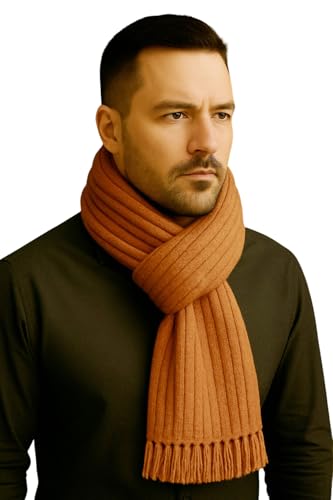 Image of Weavers Villa 100% Pure Wool Winter Muffler for Men & Women | Premium Ribbed Knit Warm Scarf with Tassels | Soft Natural Wool Winter Stole | Heavy Warm Unisex Woolen Muffler for Casual & Formal Wear