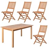 LOLAhome Conjunto de jardín Resistente y Plegable para 4 Personas | Mesa 140x80 cm y 4 Sillas | De Madera natual sostenible de Acacia con FSC | para Exterior, balcón | Kate
