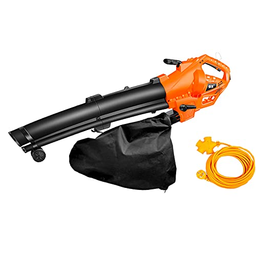 Soplador Aspirador De Hojas, Soplador/Aspirador De Jardín Eléctrico 3 En 1 Con Ruedas Bolsa De Recogida Grande De 35L Correa De Transporte Diseño Ligero Relación De Trituración 10:1,Cable De 10M