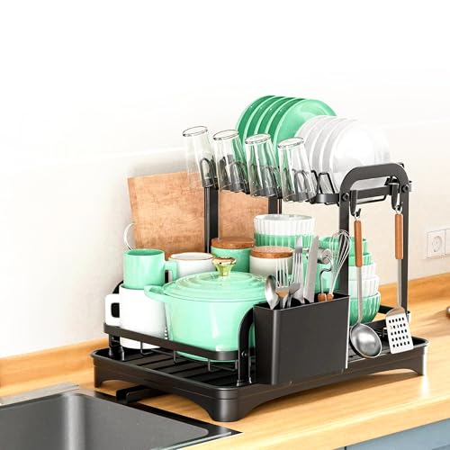 Genérico Escurreplatos de 2 Niveles para Encimera, Escurridor de Platos Moderno con Soporte para vajilla y Cubiertos, Escurre Platos de Cocina para Fregadero con Bandeja de Drenaje automatico