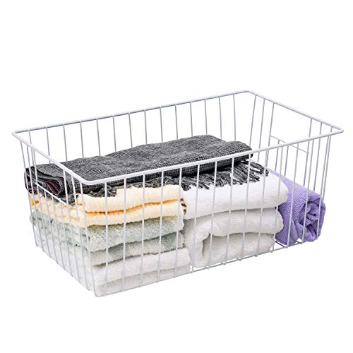 Y.Z.Bros 16Lx12W inch Wider Freezer Storage Organizer Baskets Container, Deep Metal Wire Chest Upright Refrigerator Divider Bins with Built-in Handles for Cabinet, Pantry, Closet, Kitchen(3)