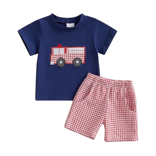 SAYOO Toddler Boy Farm Embroidered Gingham Shirt 2-4T