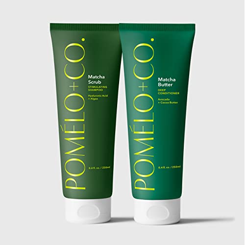 Pomélo+Co. Matcha Duo: Scrub Shampoo + Conditioner - reichhaltige Pflege mit der Kraft des grünen Tees - veganes* Haarpflege-Set mit Peeling-Effekt für alle Haartypen Cover