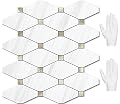 STICKGOO 10 Sheets Peel and Stick Dolomite Mosaic Tile, White Marble Look PVC Mixed Metal Gold Kitchen Backsplash for Fireplace, RV