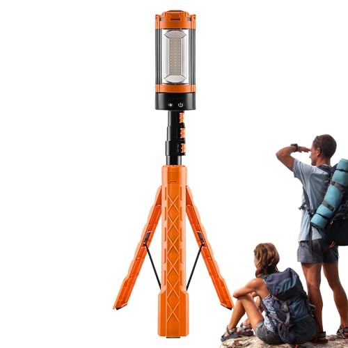 Linterna para exteriores recargable – Lámpara de trabajo LED de 10000 mAh con soporte | Linterna extensible y trípode portátil para campamento, senderismo e iluminación de emergencia