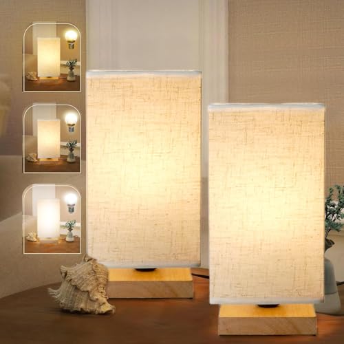 Small Table Lamp, 2 Pack Minimalist Bedside Lamps with Squar