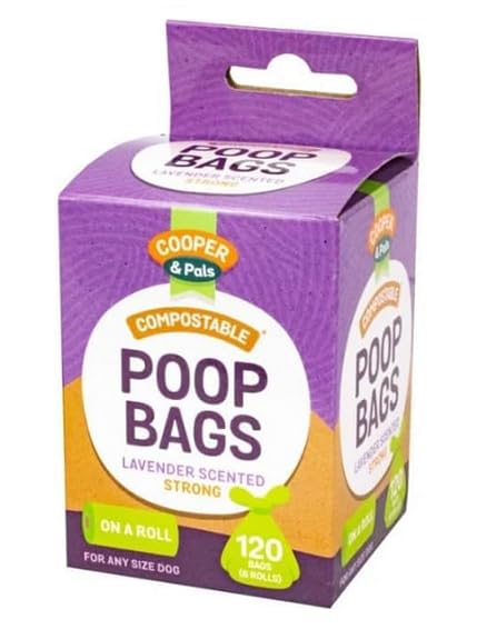 Lavender Scented Compostable Dog Poo Bags – 120 Pack (6 Rolls) | Strong Leakproof Poop Bags for Dogs & Cats | Odour‑Masking Scent | Eco‑Friendly, Durable, Suitable for All Breeds (120 Bags)