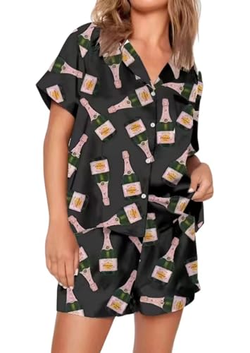 Image of VKEGNIO Womens Pajamas Set Short Sleeve Button-Down 2 Piece PJ Set Lounge Sleepwear Cute Graphic Tees PJ Set