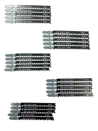 Image of Jon Bhandari Tools 25pc Jigsaw Blades (T144D) - T-Shank High Carbon Steel Blades for Heavy Duty Precision Curve and Design Cutting in Wood, PVC & Plastic - Professional, Industrial & DIY Use