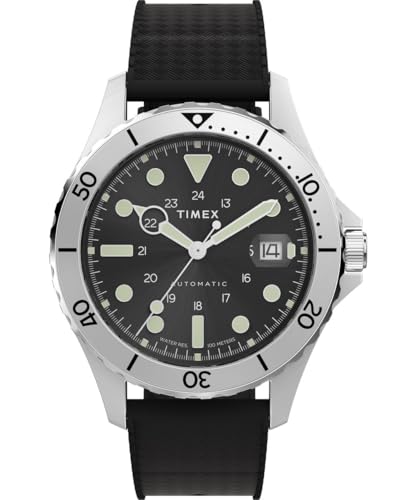 Timex Trend TW2Y15100   Reloj de Hombre 41 mm, automático, Correa sintética Negra, Esfera Negra y Caja de Acero Inoxidable
