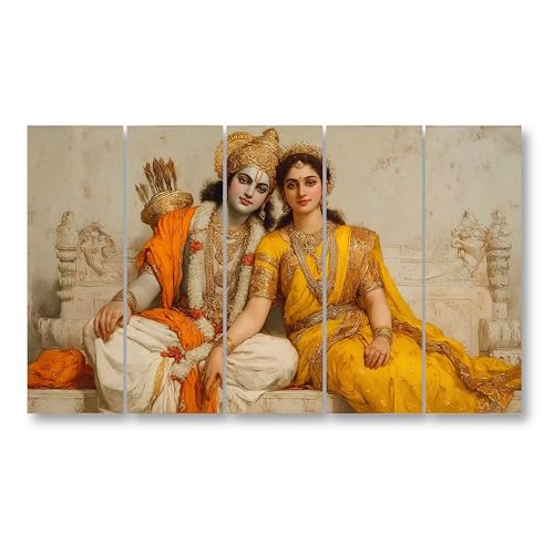 Image of Nozvera Radha Krishna Wall Painting for Living Room Big Size 48 x 24 Inch | 5 Panel Premium MDF Wall Art | UV Printed Sparkle Laminated Waterproof Wall Decor | Religious Home Decoration Items