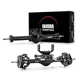 INJORA +7mm Planet Front and Rear Axles with Scale Hydraulic Steering & Double Joint Shafts for 1/18 TRX4M Upgrade(Black)