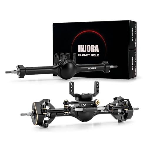 INJORA +7mm Planet Front and Rear Axles with Scale Hydraulic Steering & Double Joint Shafts for 1/18 TRX4M Upgrade(Black)