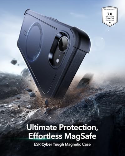 Image of ESR for iPhone 17e Case, iPhone 16e Case, 23ft Military-Grade Drop Protection, MagSafe Accessories Compatible, Shock-Absorbing Rugged Cover, Cyber Series, Navy Blue
