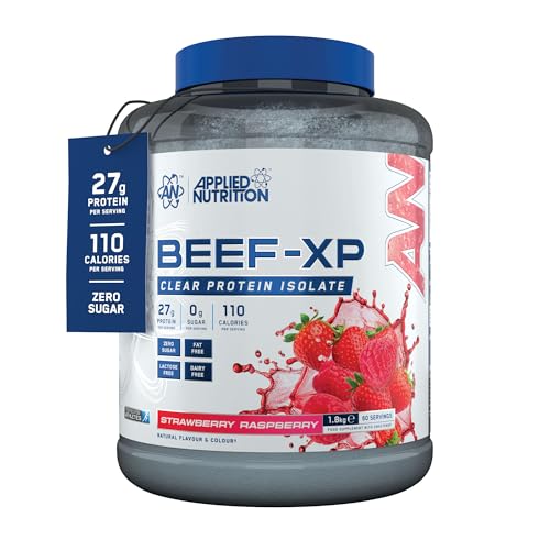 Applied Nutrition Clear Hydrolysed Beef Protein Isolate Powder Fruit Juice Style Dairy Free Lactose Free Zero Sugar Low Fat 1.8kg - 60 Servings (Strawberry & Raspberry)