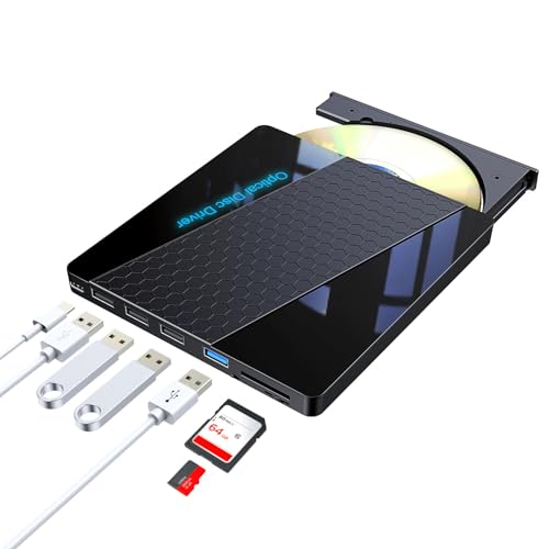 Lecteur CD DVD Externe pour PC, USB 3.0 Lecteur CD/Dvd +/-Rw portable Type C Lecteur Graveur DVD...