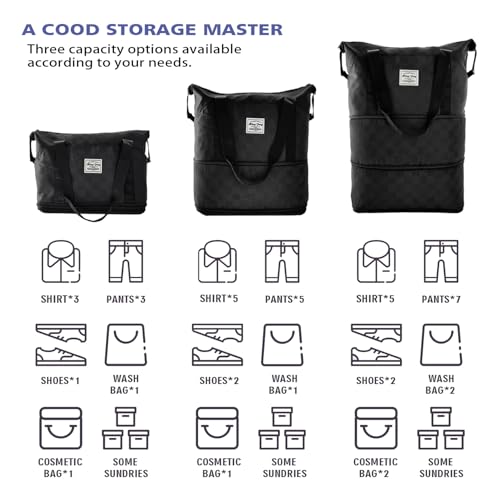 Rolling Duffle Bag with Wheels, 28-58L Expandable Foldable Travel Bag, Lightweight Carry-On Bag for Gym, Camping, Weekend Trips, Business Travel, Weekend Bag for Women & Men(Black)4