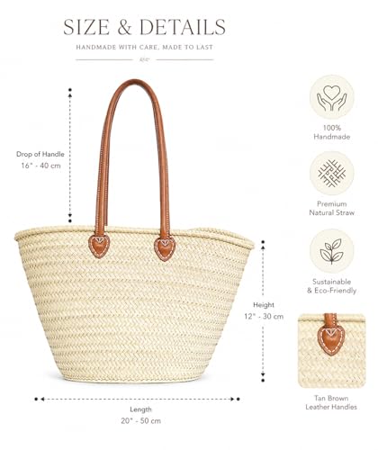 Bolsa de paja con asas de cuero estilo cesta miniatura 4