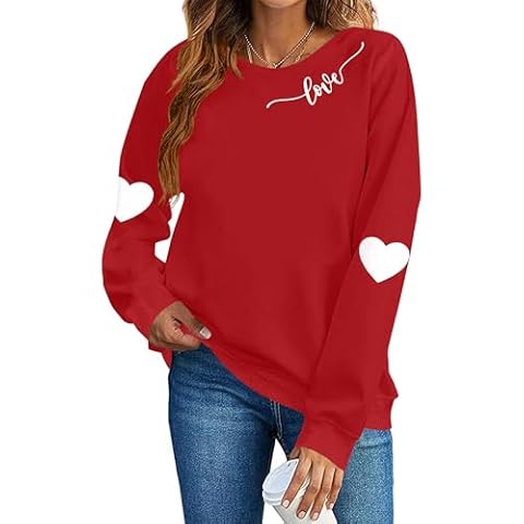 LAZYCHILD Valentine Sweatshirt for Women: Cute Valentines Day Shirts Love Heart Graphic Print Pullover Long Sleeve Tops Cover