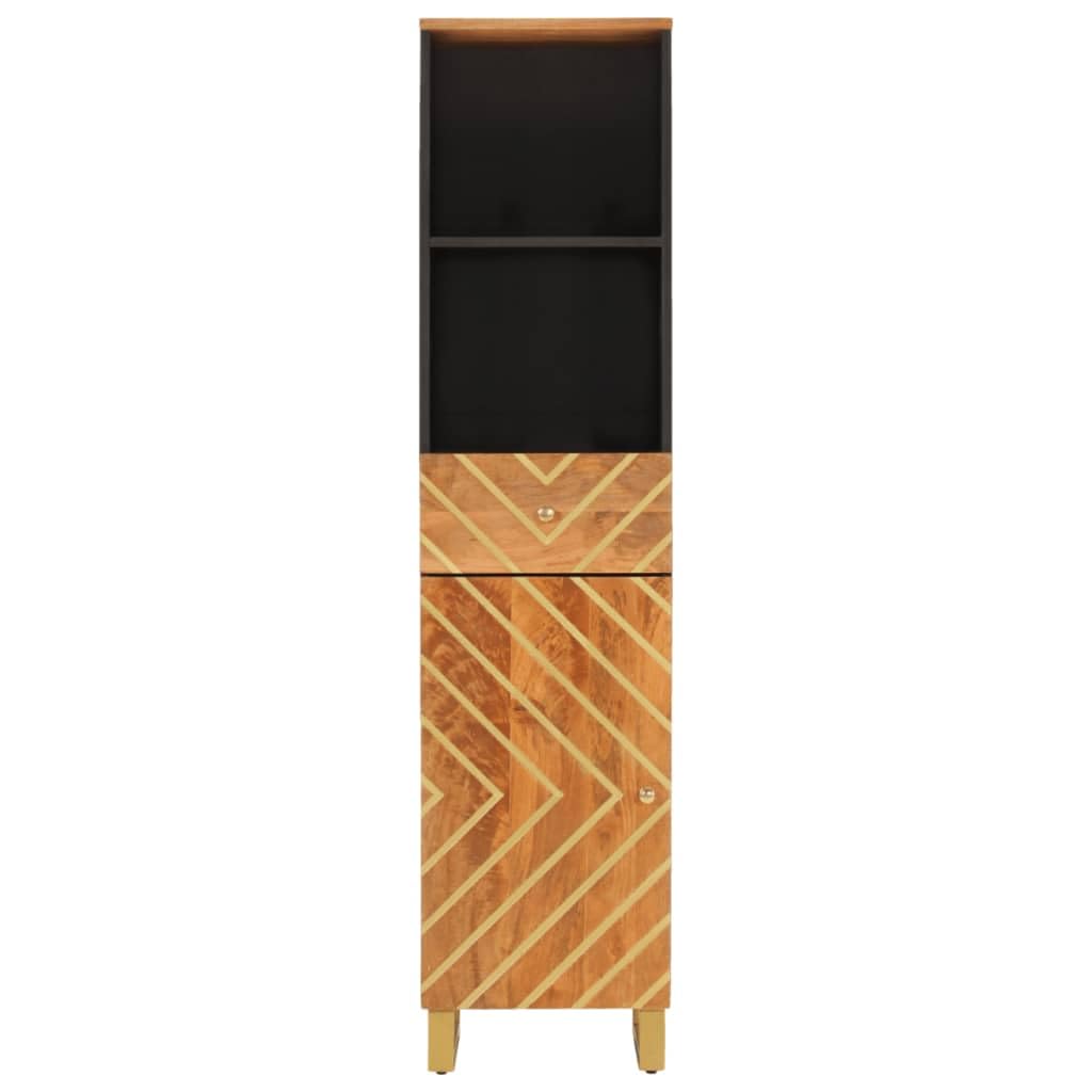 Badschrank aus Massivholz Mango in Braun und Schwarz mit Aufbewahrung für das Badezimmer 160 cm hoch