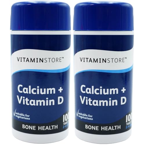 2 x Calcium & Vitamin D Tablets 200 Tablets High Strength Supplement for Bone Health Immune Support & Muscle Function Vegetarian Easy-to-Swallow Essential Daily Calcium and Vitamin D3.