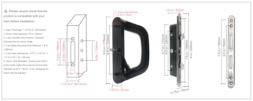 ALLYWASAI Sliding Patio Door Handle Set with Mortise Lock, Suitable for Sliding Glass Patio Door Thickness from 1.5in to 2in, 4-15/16" Screw Holes, Need to Drill, Reversible Design, Keyed, Black by ALLYWASAI - Image 6