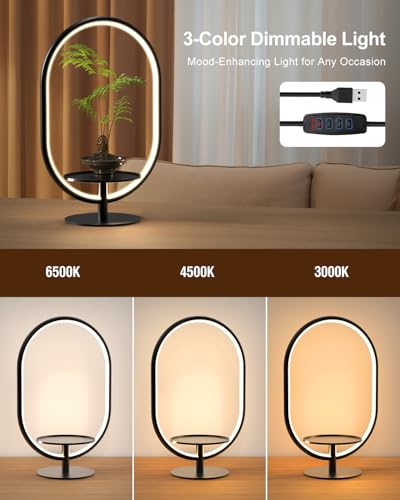 Modern Table Lamp for Bedroom, Nightstand Lamp with Storage Tray, 3 Color Temperatures 10 Way Dimmable, Bedside Lamp for Makeup/Streaming/Plants, LED Desk Lamp for Living Room Office Home Decor - Image 2