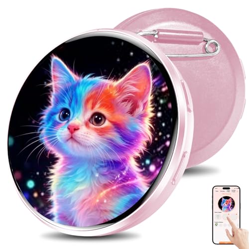 HD Touchscreen Digital Badge Pin with Sound Type-C Fast Charge Customizable Anime Style Wearable Smart Button for Cosplay Parties Fan Events and Fandoms - Pink