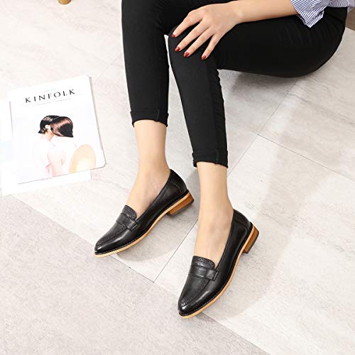 Image of Mona flying Women's Classy Leather Penny Loafer Dress Casual Slip on Flat Office Work Shoes for Ladies